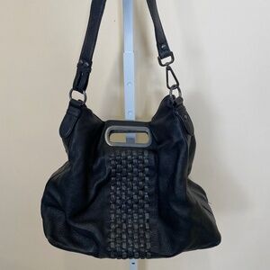 Y2K Calvin Klein black versatile woven leather tote or oversized clutch